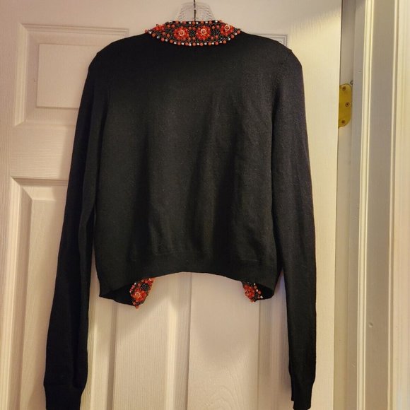 Lucky Brand Cardigan Black Cashmere Wool Angora Rabbit Hair Blend Beaded Med vtg - Picture 7 of 8